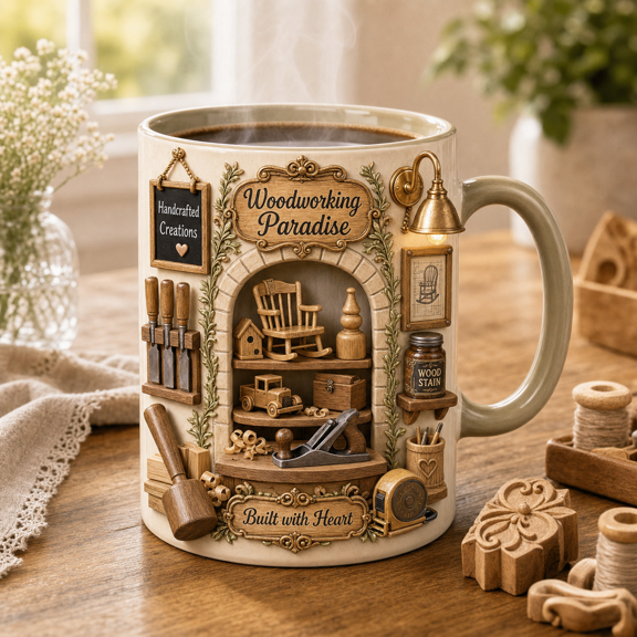 Woodworking Paradise Ceramic Coffee Mug, Handcrafted Creations Carpenter Gift