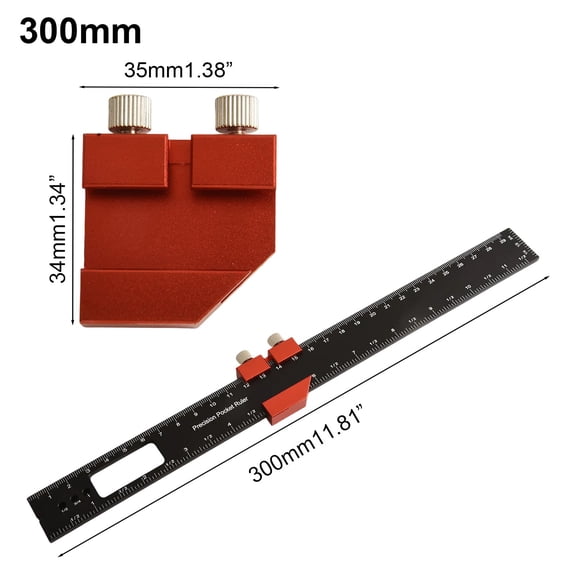 Woodworking Pocket Ruler Scriber Positioning Layout Tool, Aluminum Alloy Scribing Gauge with Slide Stop for Accurate Measurement, Carpenter's Tool, 300MM