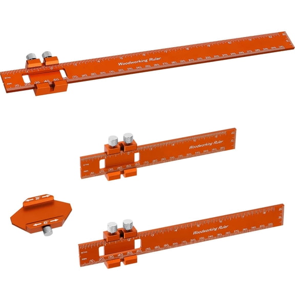 Woodworking Ruler Pocket Rule, 12 8 6 Inch Precision Pocket Ruler with 45 30Metal Slide Stop, Wood Marking Ruler Metric Inch Measuring Scribing Rulers, Aluminum Alloy Square Ruler