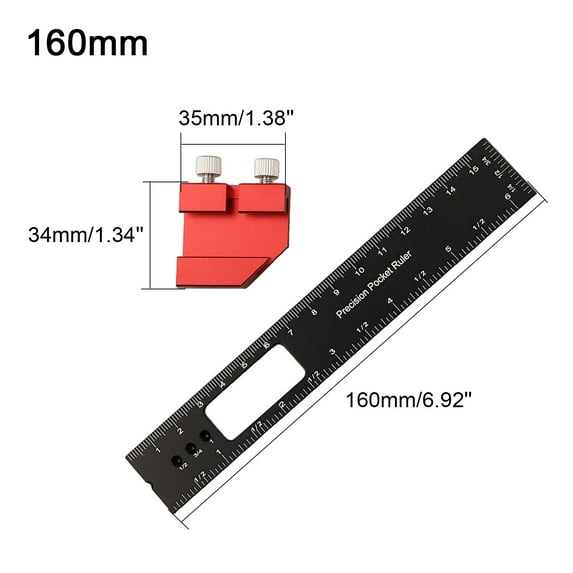 Woodworking Ruler Pocket Ruler Layout Tool Aluminum Alloy Ruler with Slide Stop 160mm