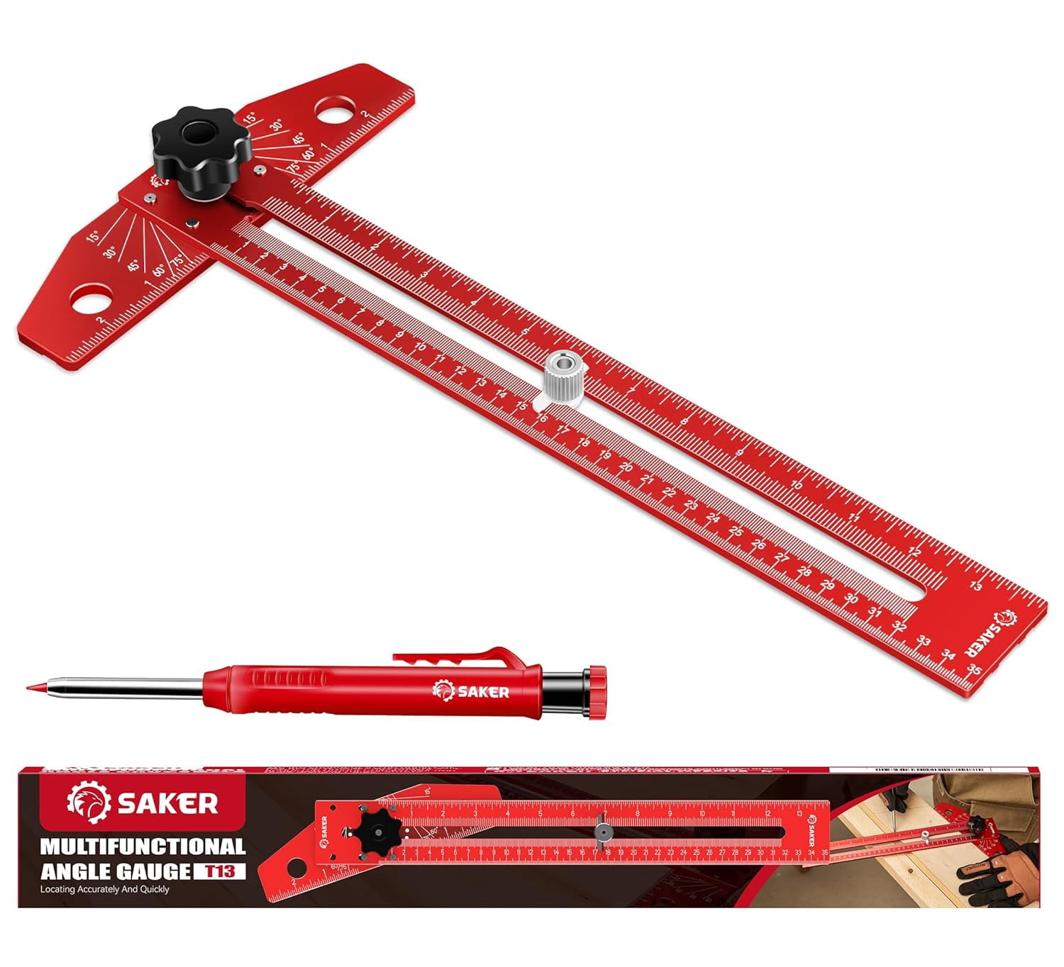 Danny D Ruler Woodworking Scriber Marking Line Ruler, Adjustable Aluminum Alloy ...