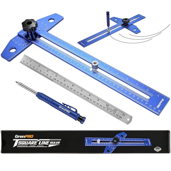 Woodworking Scriber Marking Line Ruler with Carpenter Pencil & Metal Ruler, Adjustable Aluminum Alloy Sliding T-Square Ruler, Measuring Angle Finder with Adjustment Scale,Drawing Aid Rule tool