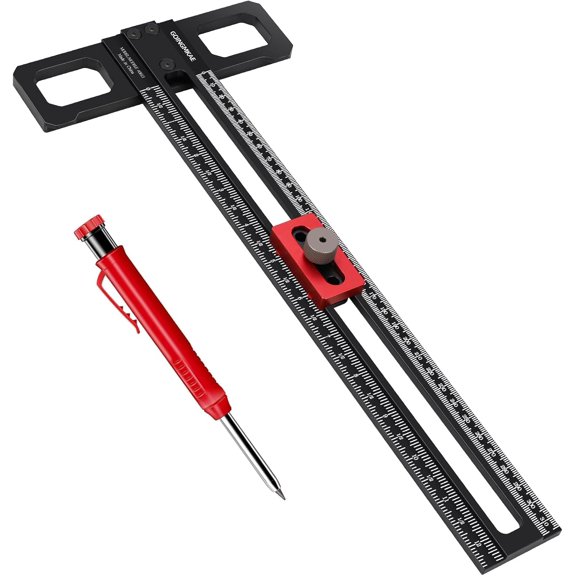 Woodworking Scriber Marking Line Ruler with Pencil and Precision Sliding Guide, Adjustable Aluminum Alloy Sliding T-Square Ruler, Precision Line Drawing Aid T Ruler, 12 Inch Carpenter Square