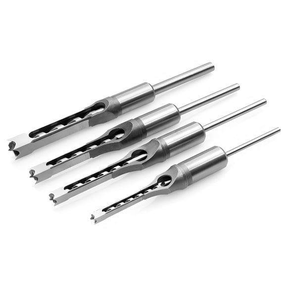Woodworking Square Hole Drill Bit Set, 4 Pcs Steel Mortising Chisels for Mortise Machines, High-Speed Steel Hollow Chisel Bits for Precise Woodworking
