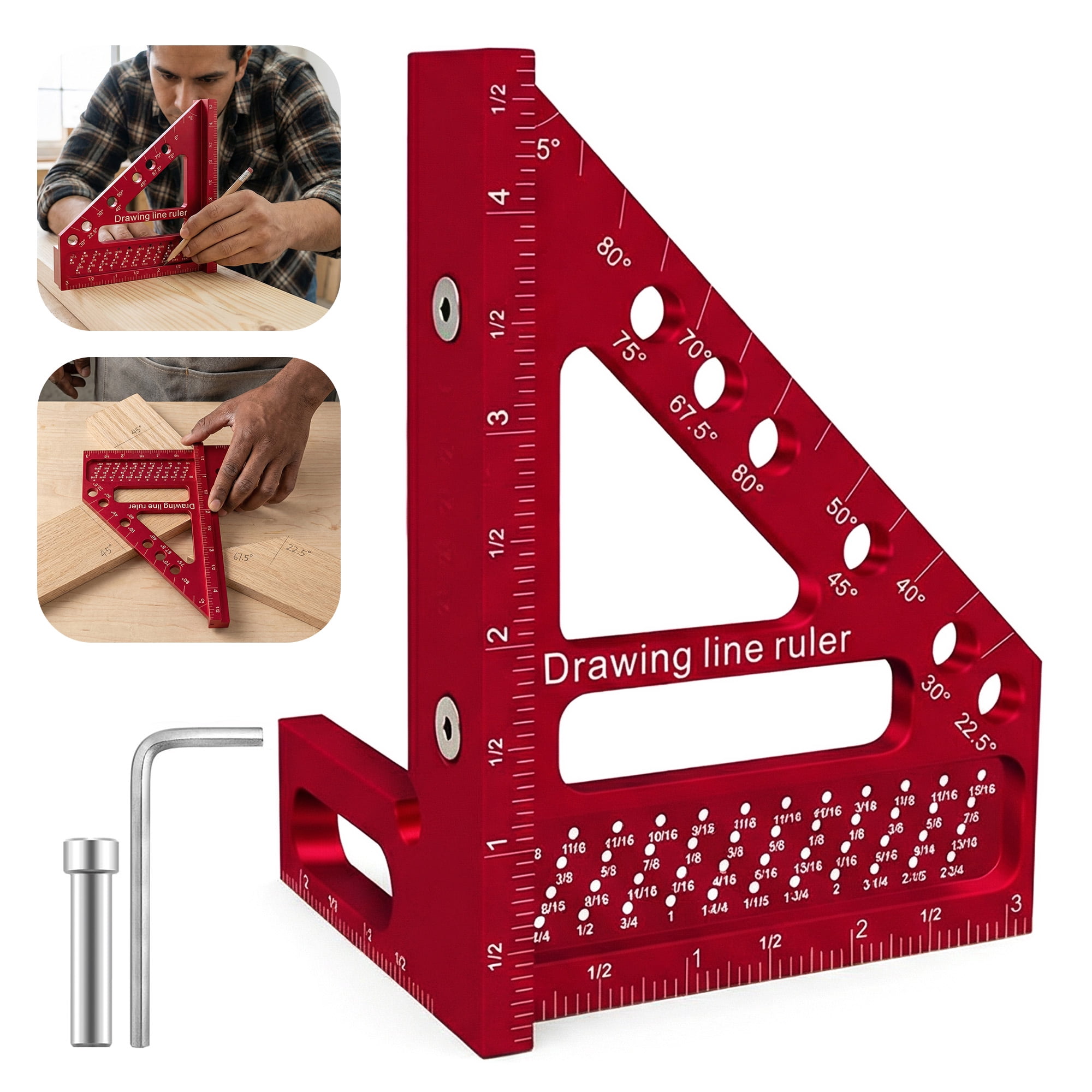 Scribing Square Woodworking Square Measuring Hole Scribing Ruler, Durable Aluminum ...