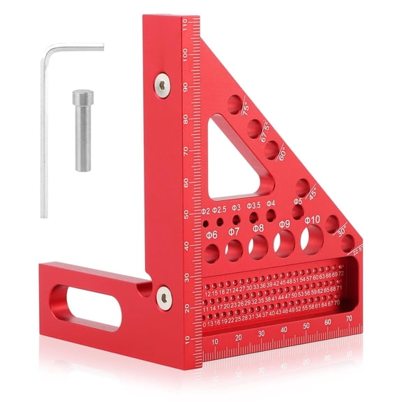 Woodworking Square Protractor, 3D Multi-Angle Measuring Ruler 22.5-90 Degree Aluminum Alloy Tool with Positioning Pin for Carpenter DIY
