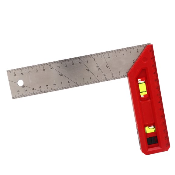Woodworking Square, Stainless Steel, 90/45 Degree with Level and Clear Scale, Multipurpose Level Bubble