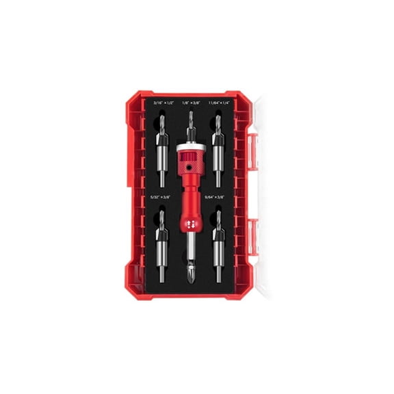 Woodworking Step Drill Bit with Adjustable Depth Stop 82 Degree Carbide Tipped with Replaceable Pilot, 1/4" Quick Release Hex Shank for Woodworking Pilot Screw Holes