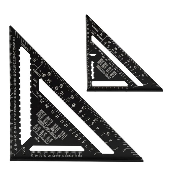 Aluminum Rafter Square Set 12 Inch and 7 Inch Heavy Duty Carpenter Triangle Ruler Protractor Imperial Marking Tool