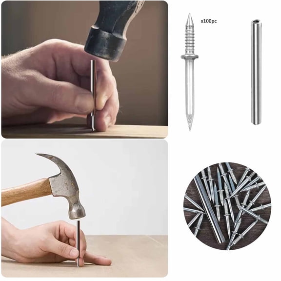 Woodworking Tools Double Head Skirting Nail Set with Seamless Threading and Solid Wood Baseboard Screws Includes Sleeve Tool for Precise Fastening 1 100PCS,2.25 cm,Silver