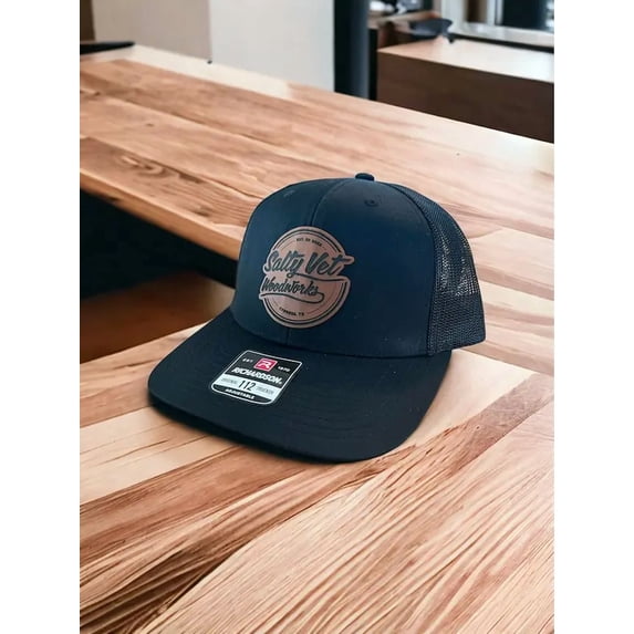 Woodworks LLC Leather Hat Patch Richardson Hat Mesh Back Snap Back