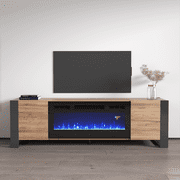 Woody BL-EF Fireplace TV Stand for TVs up to 85", Modern High Gloss 77" Entertainment Center, Electric Fireplace TV Media Console with Storage Cabinets