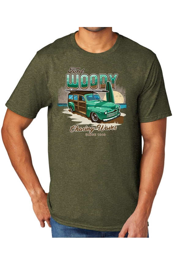 Woody Chasing Waves Men's TriBlend Tee Shirt, Large Military Green Heather