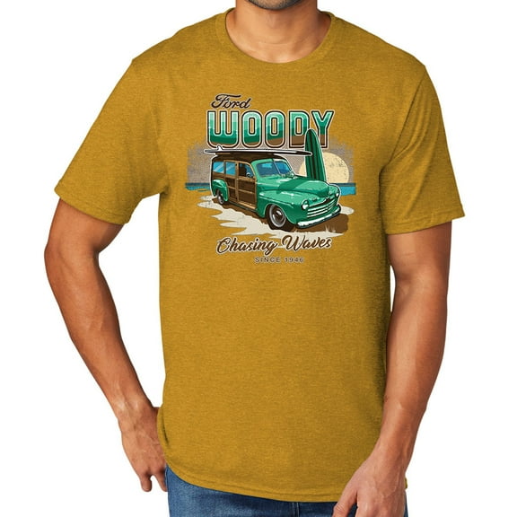 Woody Chasing Waves Men's TriBlend Tee Shirt, XL Ochre Yellow Heather