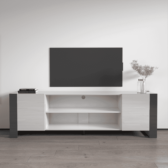 Woody EF TV Stand for TVs up to 85", Modern High Gloss 77" Entertainment Center, TV Media Console with Storage Cabinets
