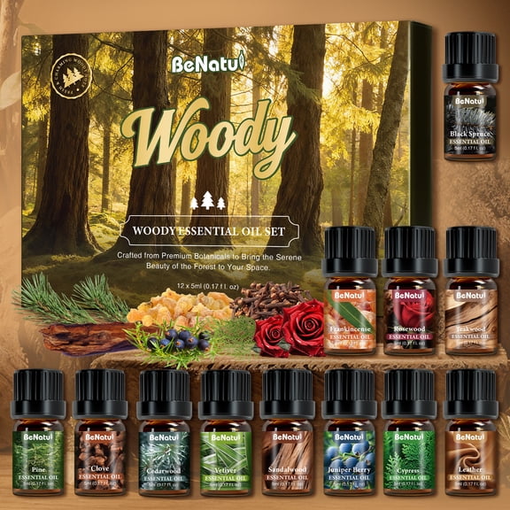 Woody Fragrance Oil Set, 12-Piece Wood-Inspired Scent Collection for Diffusers, Candles, Wax Melts and DIY Projects