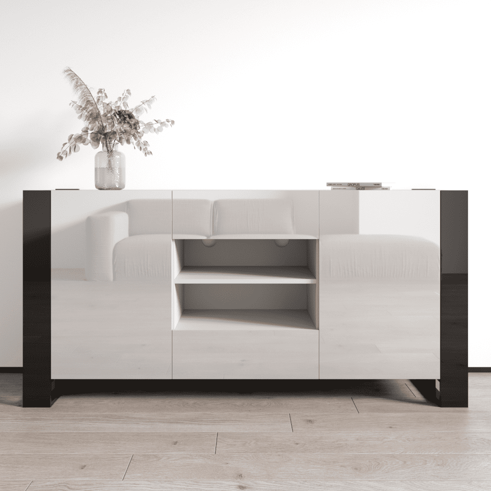 Modern High-Gloss White and Black Sideboard