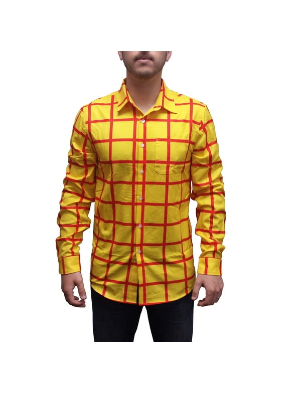 Woody Striped Shirt Adult Toy Story Movie Costume Button Down Up Sheriff Cowboy