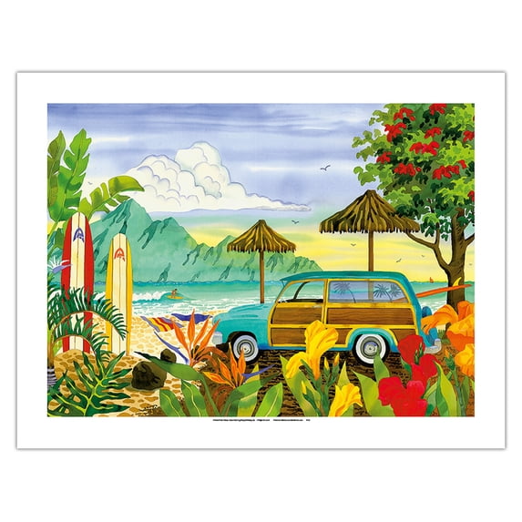 Woody - Surfer’s Paradise Hawaii - Hawaiian Beach - From an Original Watercolor Painting by Robin Wethe Altman - Bamboo Fine Art 290gsm Paper (Unframed) 17x22in