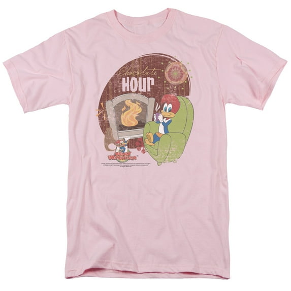 Woody Woodpecker Chocolate Hour Mens Short Sleeve Shirt (Pink, )