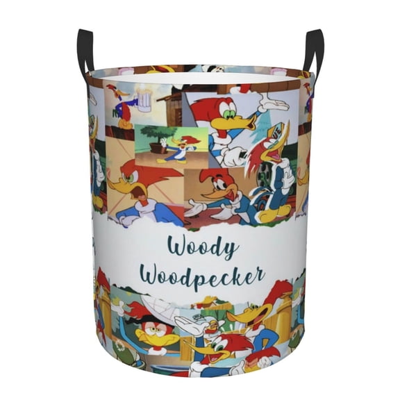 Woody Woodpecker Laundry Basket Foldable Circular Dirty Clothes Toys Storage Organizer Bin Basket with Handles, Round Hamper For Bedroom Livingroom Bathroom