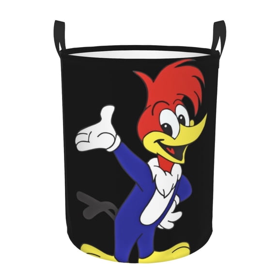 Woody Woodpecker Laundry Basket Foldable Circular Dirty Clothes Toys Storage Organizer Bin Basket with Handles, Round Hamper For Bedroom Livingroom Bathroom