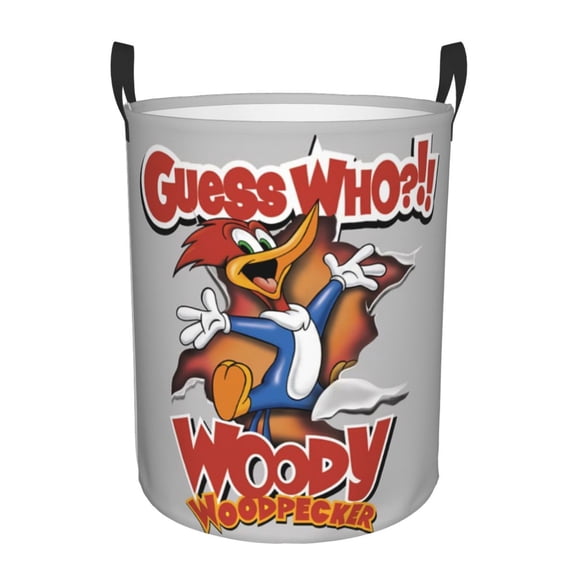Woody Woodpecker Laundry Basket Foldable Circular Dirty Clothes Toys Storage Organizer Bin Basket with Handles, Round Hamper For Bedroom Livingroom Bathroom