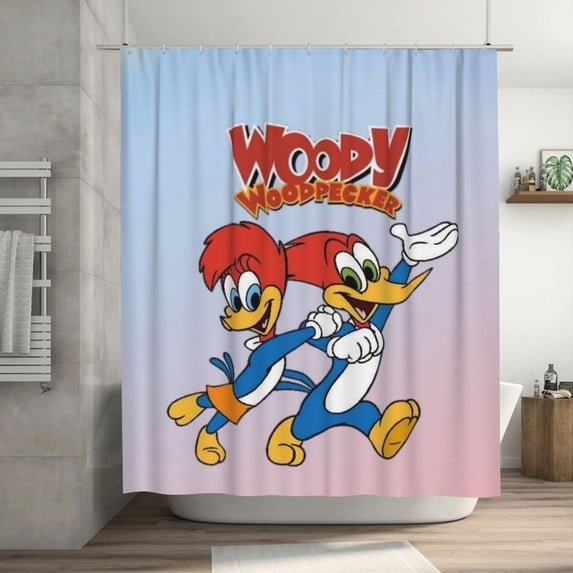 Woody Woodpecker Shower Curtain Cartoon Art Bath Shower Curtains with 12 Hooks, Waterproof Washable Polyester Bathroom Home Decor Set 72x72 Inch, Plastic