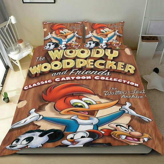Woody Woodpecker Themed Bed Sheet Set Three Piece Set 53x79 In ches Comfortable And Skin Friendly Unique Design Creating A Star Gifts For Family Friends fans