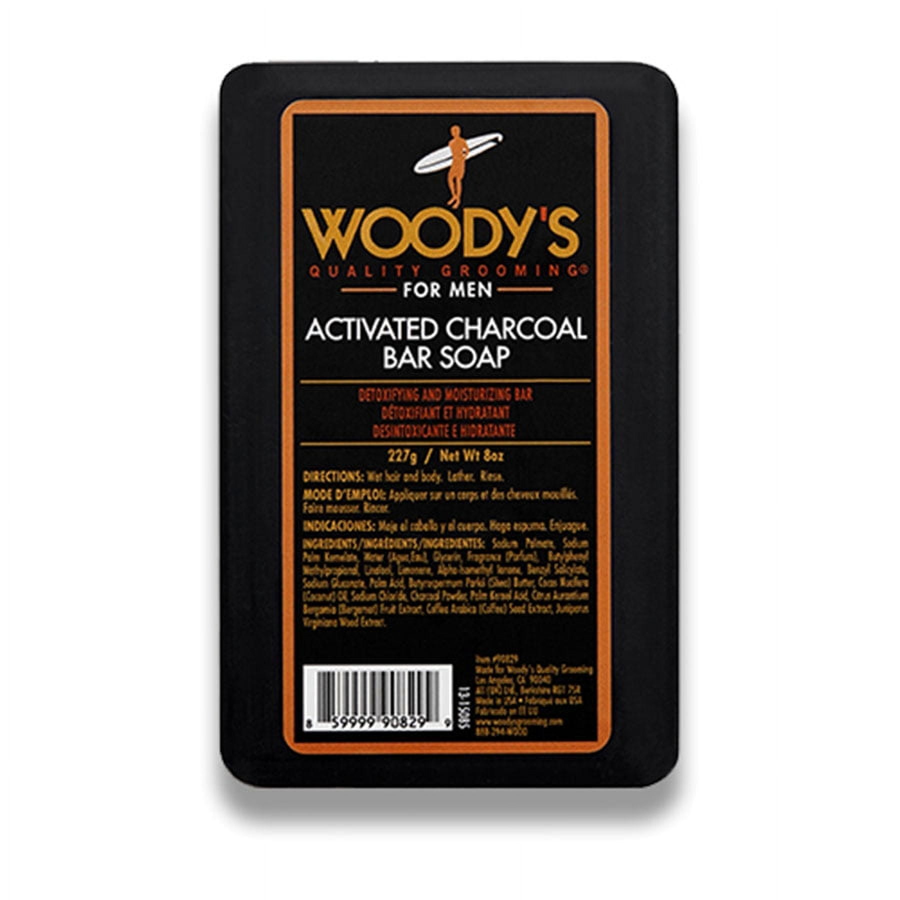 Woody's Activated Charcoal Bar Soap For Men 8 Oz Detoxifying And