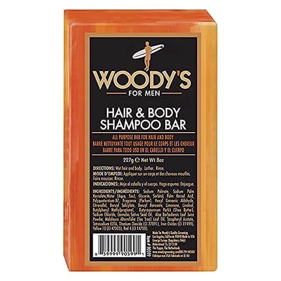 Woody's Hair Shampoo & Body Bar for Men, 2-in-1 Bar Soap for Hair, Face, and Body, Rich and Thick Lather Formula, Conditions, Nourishes, Moisturizes, For All Hair and Skin Types, 8 oz., 1-Pa