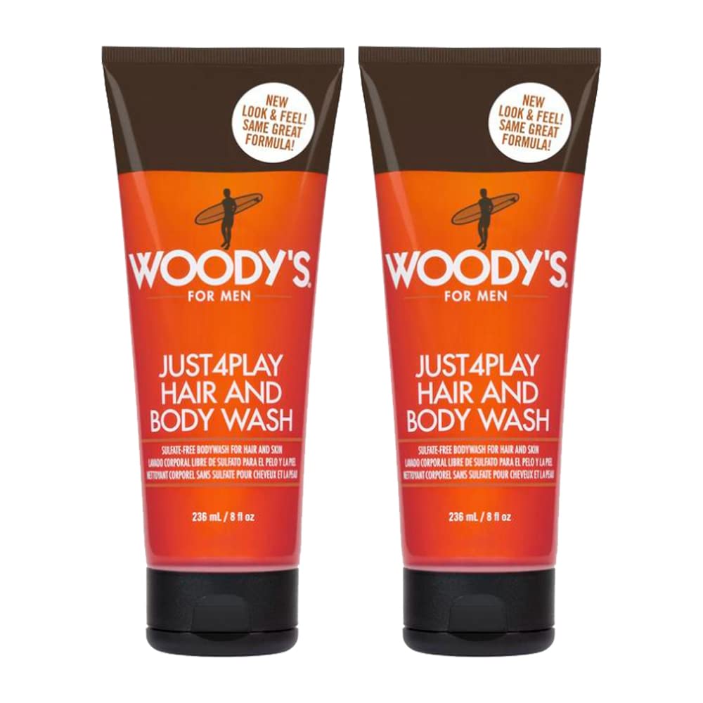 Woody's Just4Play Hair & Body Wash for Men, Multipurpose Cleanser for Hair & Skin, With Rosemary