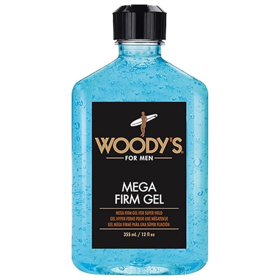 Woody's Mega Firm Hair Gel for Men, Strong Hold Styling Gel with Aloe and Rosemary Extract, 12 fl oz