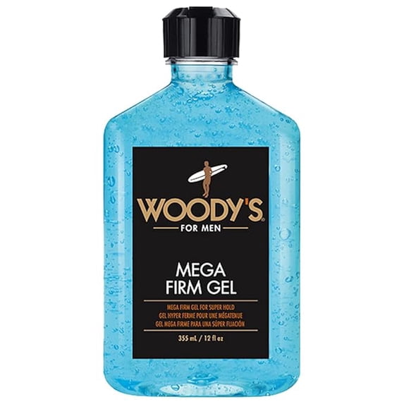 Woody's Mega Firm Hair Gel for Men, Strong Hold Styling Gel with Aloe and Rosemary Extract, 12 fl oz
