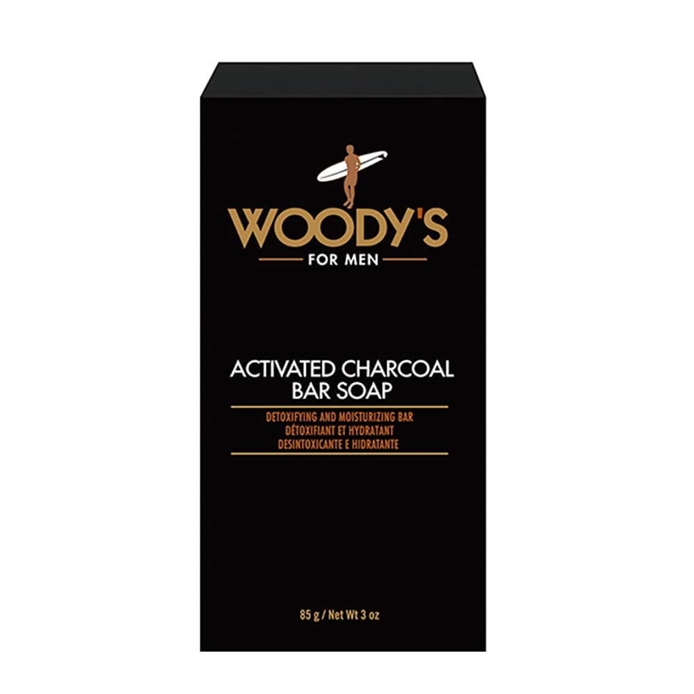 Woody's Activated Charcoal Bar Soap for Men, Purifies and Removes Dirt