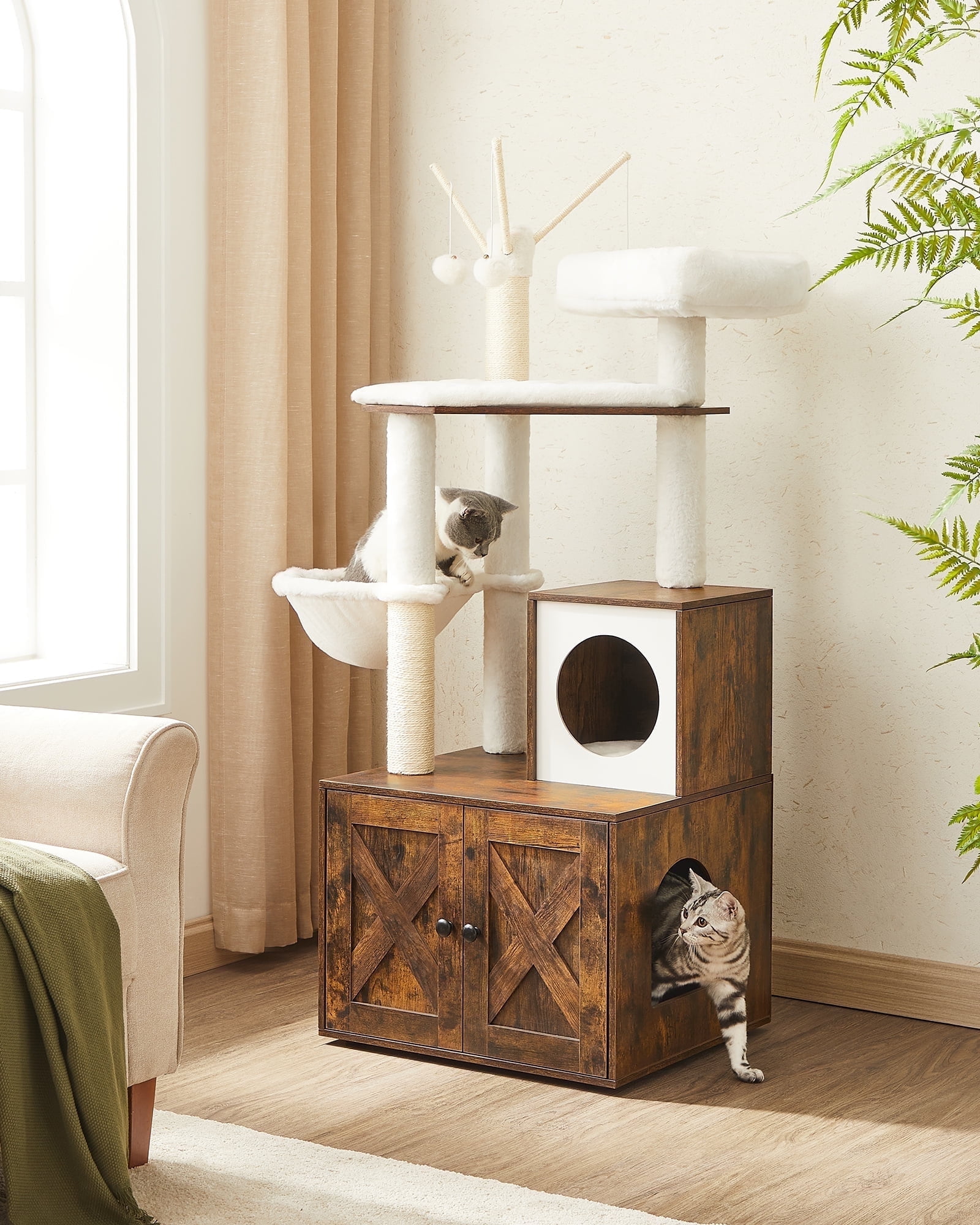 WoodyWonders 2-in-1 Cat Tree with Litter Box Enclosure - Modern Cat ...