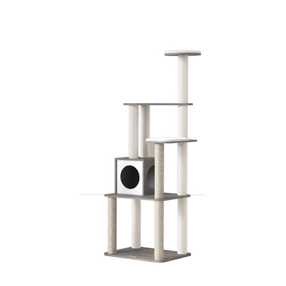 WoodyWonders Cat Tree, 65-Inch Modern Cat Tower for Indoor Cats, Multi-Level Cat Condo with Scratching Posts, Cat Furniture, Gray