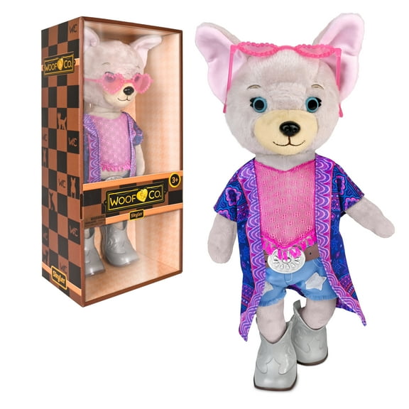 Woof & Co 15-inch Fashion Doll  Skyler The Poseable Plush French Bulldog with Removable Outfit & Accessories, Children Ages 3+