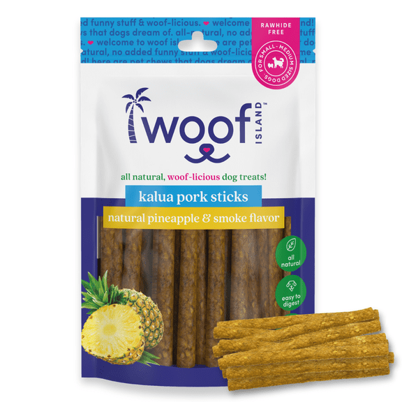 Woof Island Smoked Kalua Pork & Pineapple Dog Sticks, High-Value Training Treats for Dogs