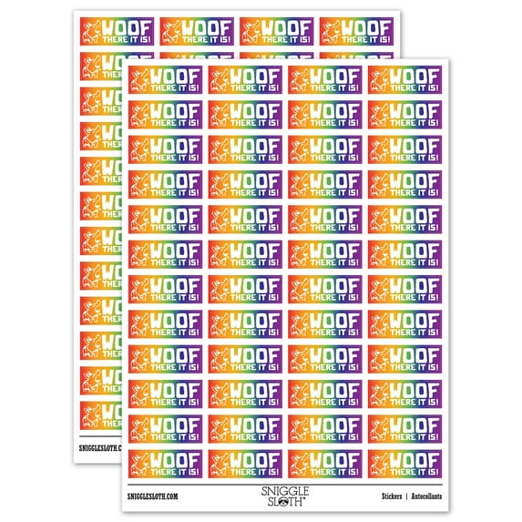 Woof There it is Barking Corgi Teacher Student School Sticker Set - Rainbow - Gloss Finish - 1.25" Mini