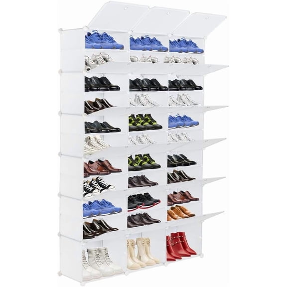 WoofPaw 12 Tier Portable Shoe Rack Organizer, 72 Pair Covered Shoe Storage Shelves Rack,36 Grids Expandable Shelf Storage Cabinet Stand for Heels,Boots,Slippers,Perfect for Entryway,Hallway,White