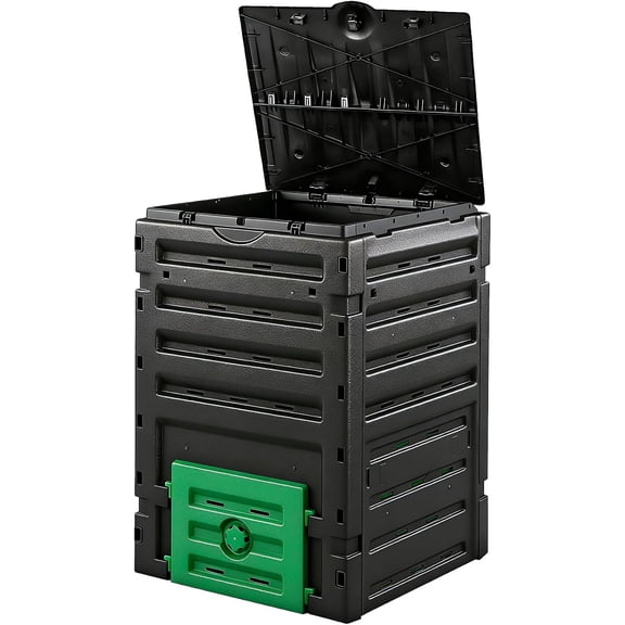 WoofPaw 120 Gallon Compost Bin, 450L Outdoor Garden Waste Composter with Flip-top Lid and Bottom Door, Large Capacity BPA Free Material for Fast Creation of Fertile Soil, Easy to Assemble, Black