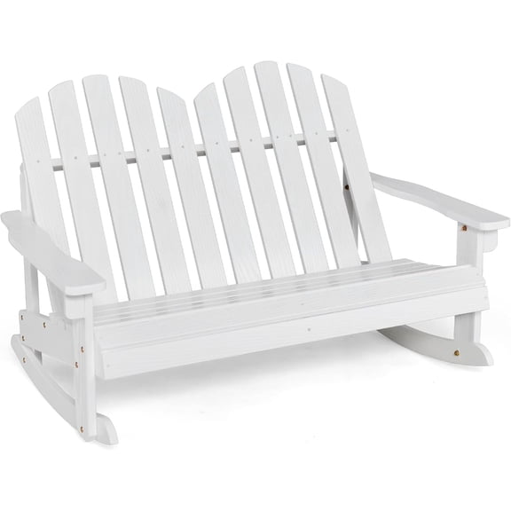 WoofPaw 2-Person Adirondack Rocking Chair - Kids Outdoor Rocking Bench with Slatted Seat, High Backrest, 220LBS Weight Capacity, Patio Rocker for Balcony, Yard, Poolside (1, White)