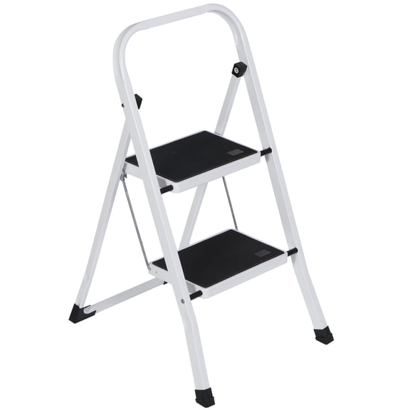 WoofPaw 2-Step Folding Ladder w/ Wide Anti-Slip Platform, Heavy-Duty Steel Step Stool, 352 lbs Load Capacity, Portable Safety Step for Home, Kitchen & Workshop (White)