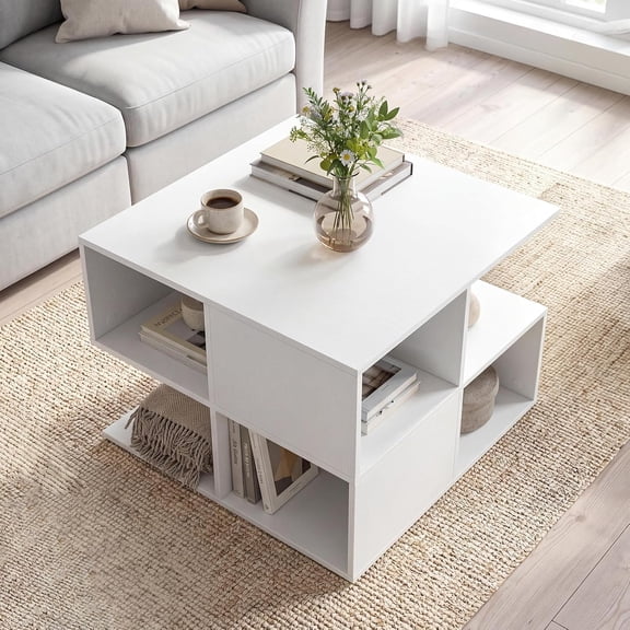 WoofPaw 3-Tier Side Table, S-Shaped End Table with 4 Open Cubes, Geometric Coffee Cocktail Table, Modern Display Shelf Storage Organizer for Small Spaces, Living Room, Bedroom, Office, 2 Pack