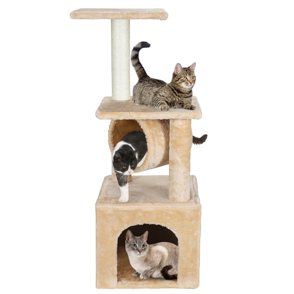 WoofPaw 37" Multi-Level Cat Tree Activity Tower Climber Tower Cat House Furniture w/Condos Platform Tunnel Scratching Posts for Kittens
