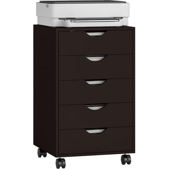 WoofPaw 5 Drawer Home Office Storage Cabinet, Mobile Printer Stand, Brown | Nordic Minimalist Modern Style, Wheels