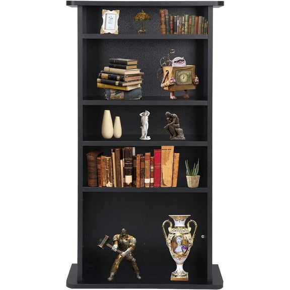 WoofPaw 5 Tier DVD CD Storage DVD Shelf Adjustable Bookshelf Bookcase Media Storage Organizer Cabinet for CDs, Books, Video Games, Arts