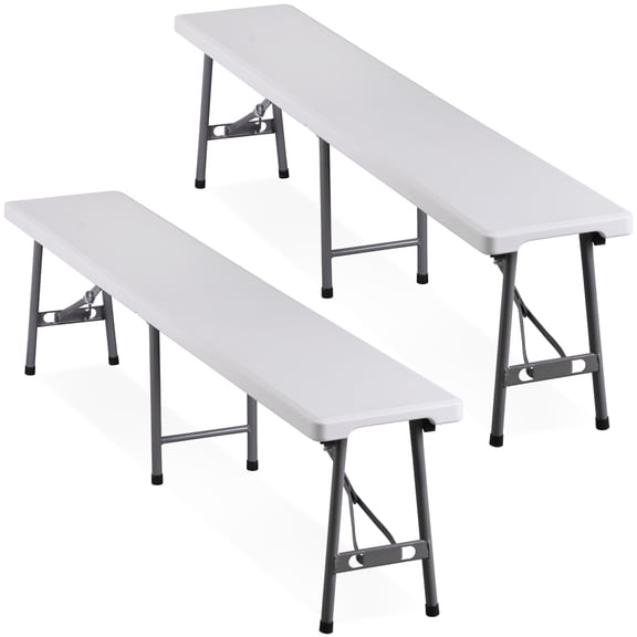 WoofPaw 6FT Folding Bench 2 Pack, Plastic Portable Folding Bench Seat with Carry Handle & Lock for in/Outdoor Activities, Picnic, Soccer, Caming Dining Seat, White