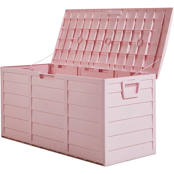 WoofPaw 75 Gallon Outdoor Storage Box with Wheels, Waterproof Resin Deck Box for Patio Cushions & Garden Tools, Rolling Garden Storage Bin, Weather Resistant Trunk,Pink